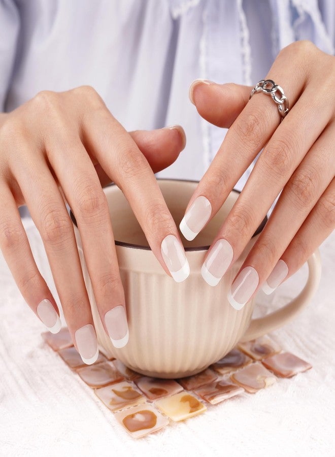 DANNI & TONI Semi Cured Gel Nail Strips Translucent White (Opal Veil) White-Tipped French Gel Nail Wraps 28 Stickers - Image 5